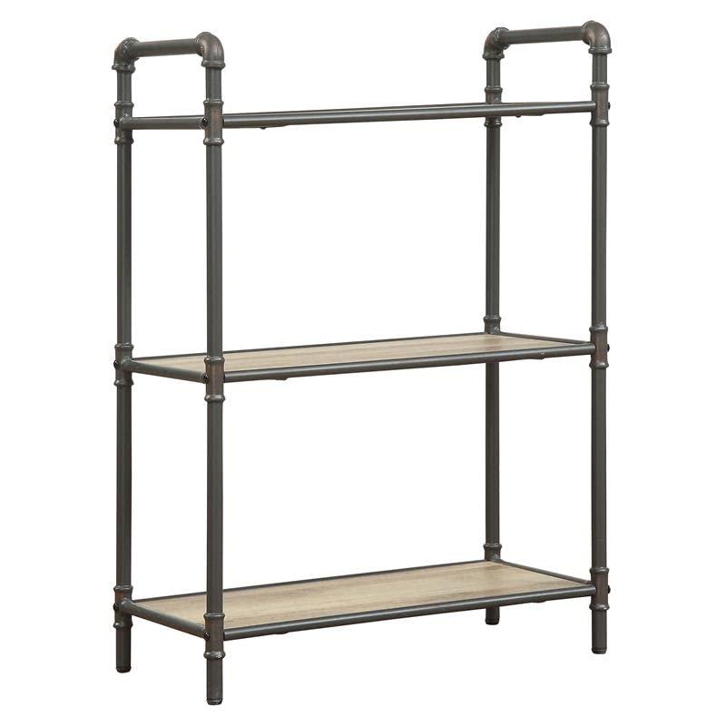 36" Itzel 3 Shelves Bookcase Antique Oak/Sandy Gray - Acme Furniture: Metal Frame, Open Back Design, Assembly Required