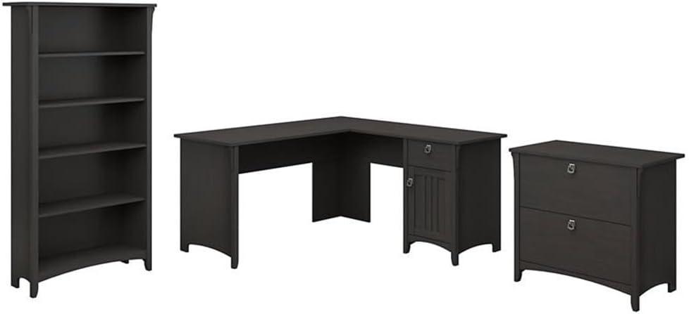 Salinas L Desk with Storage 3 Pc. Set in Vintage Black - Engineered Wood