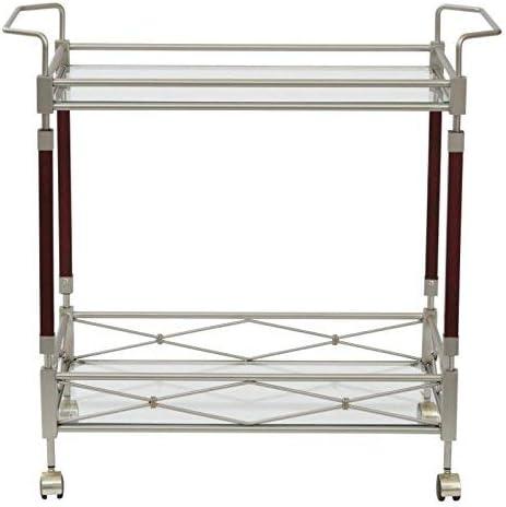 Melrose Serving Cart with Clear Tempered Glass and Nickel Brush Metal Frame