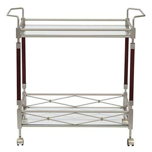 Melrose Serving Cart with Clear Tempered Glass and Nickel Brush Metal Frame