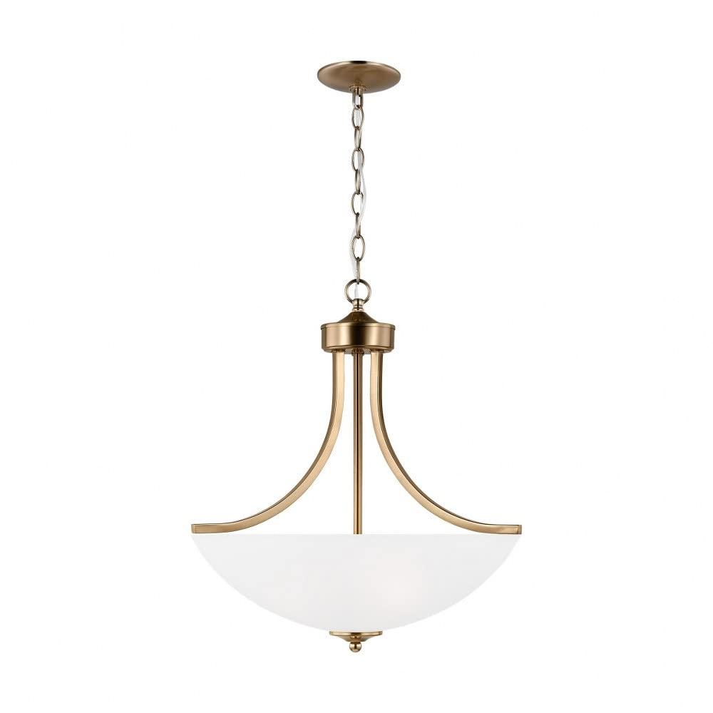 Generation Lighting 3-Light Geary Transitional Pendant Light Fixture Satin Brass 6616503-848, Modern Ceiling Light Fixture for Home Décor, A19 Bulb Candelabra for Foyer or Living Room Décor