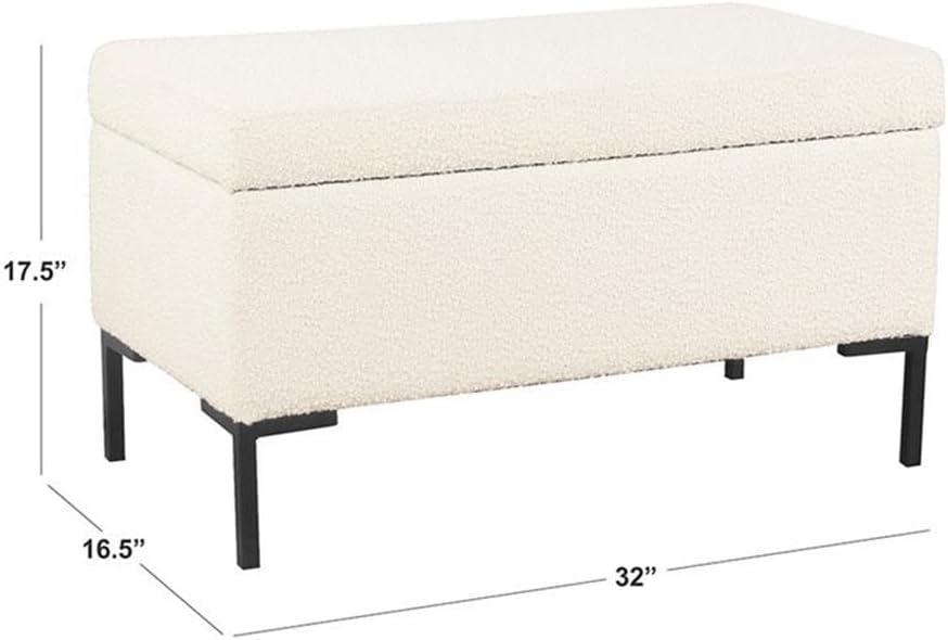 Medium Storage Bench with Metal Legs Cream Boucle - HomePop: Upholstered Rectangle for Modern Decor, Seats 2