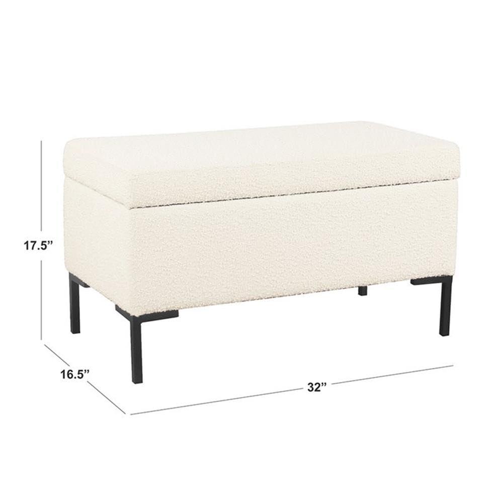 Medium Storage Bench with Metal Legs Cream Boucle - HomePop: Upholstered Rectangle for Modern Decor, Seats 2