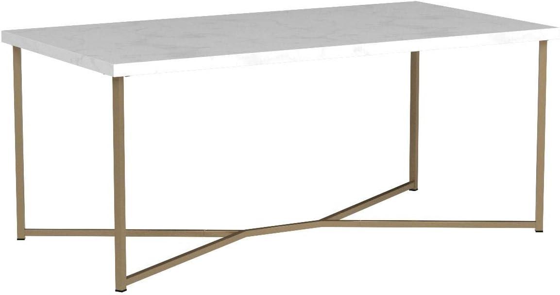Walker Edison Rectangle Modern Faux Marble and Metal Coffee Table in White/Gold