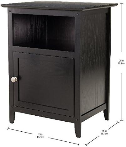 Winsome End Table - Black: Hardwood Frame, Wood Veneer Top, Living Room Accent Table with Shelf