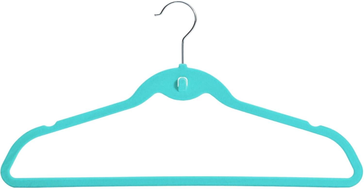 Juvale 50 Pack Non Slip Teal Velvet Clothes Hangers with Cascading Hooks Space Saving for Shirts, Coats, Pants, Suits, and Dresses, 17.5 Inches