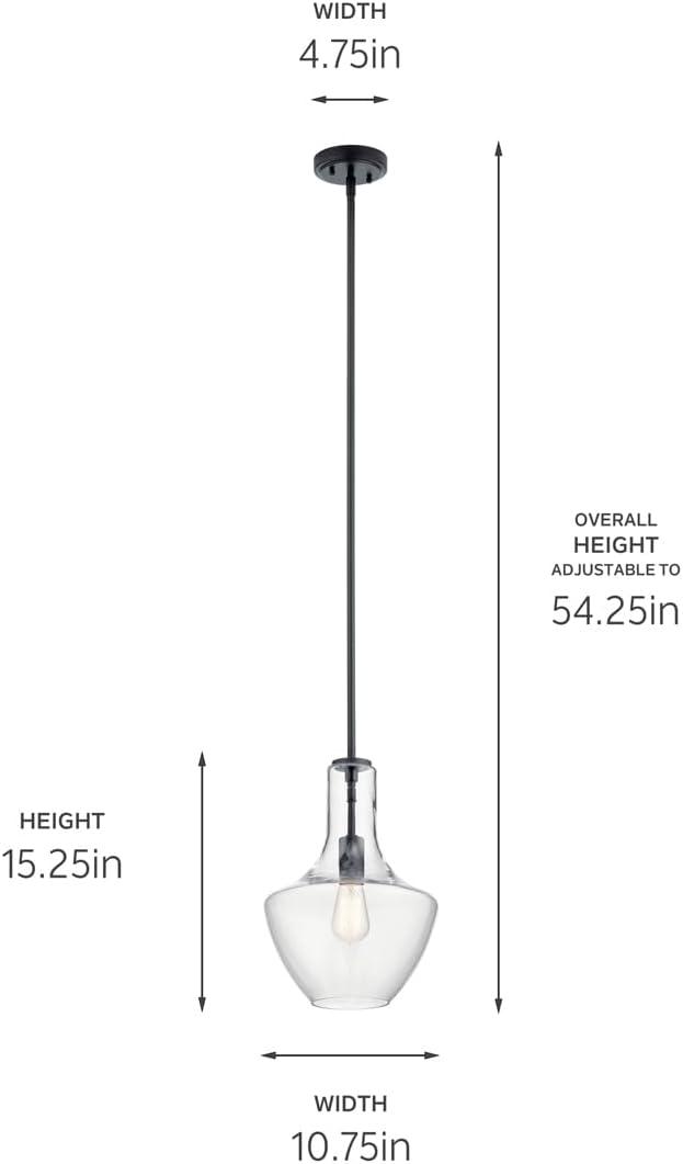 Everly Black 15.25" Pendant Light with Clear Seeded Glass Shade