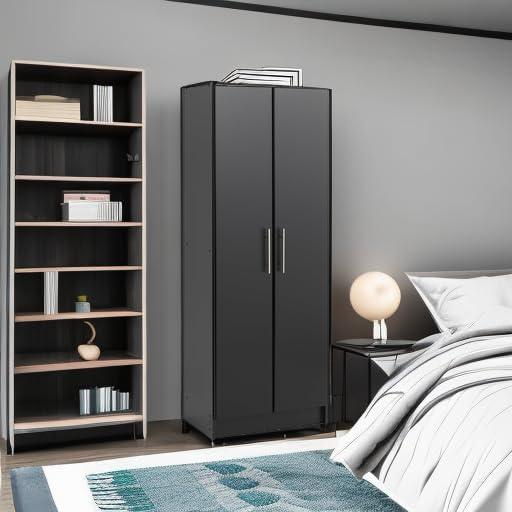 Black Tall Storage Cabinet with Adjustable Shelving