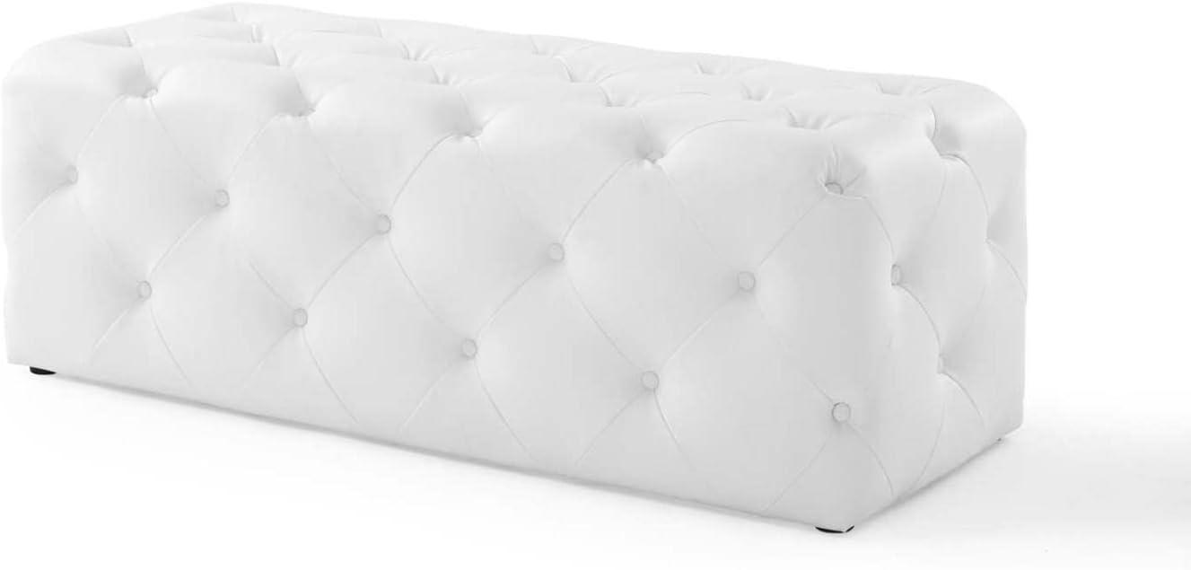 48" Luxe White Faux Leather Tufted Entryway Bench