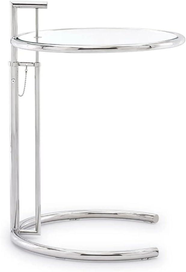 Adjustable Round Clear Glass and Metal Side Table