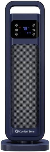 Comfort Zone 26" Oscillating Digital Tower Heater with Remote Control for Indoor Use, Adjustable Thermostat, Timer, Overheat Protection, Tip-Over Switch, Ideal for Home, Bedroom, & Office, HT1206-NVY
