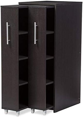 Baxton Studio Lindo Wood Bookcase with Two Pulled-out Doors Shelving Cabinet - Dark Brown: Media Storage, 10 Shelves, 54.25" Height