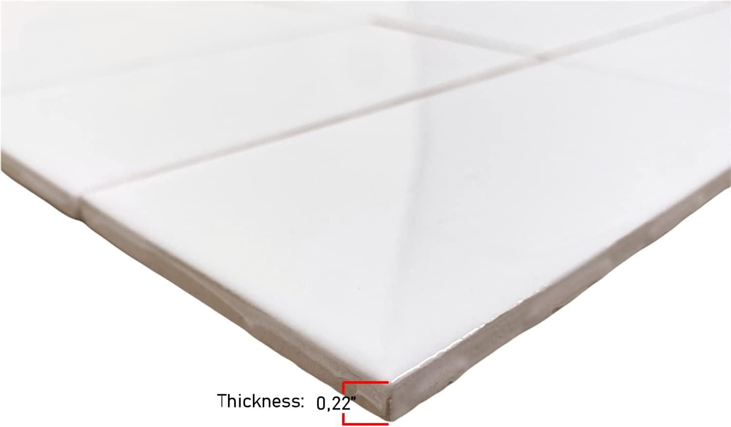 Tenedos White Ceramic 3x6 Glossy Subway Wall Tile Backsplash for Kitchen, Bathroom Shower, Accent Decor, Fireplace (80 Pieces - Box of 10 sq.ft.)