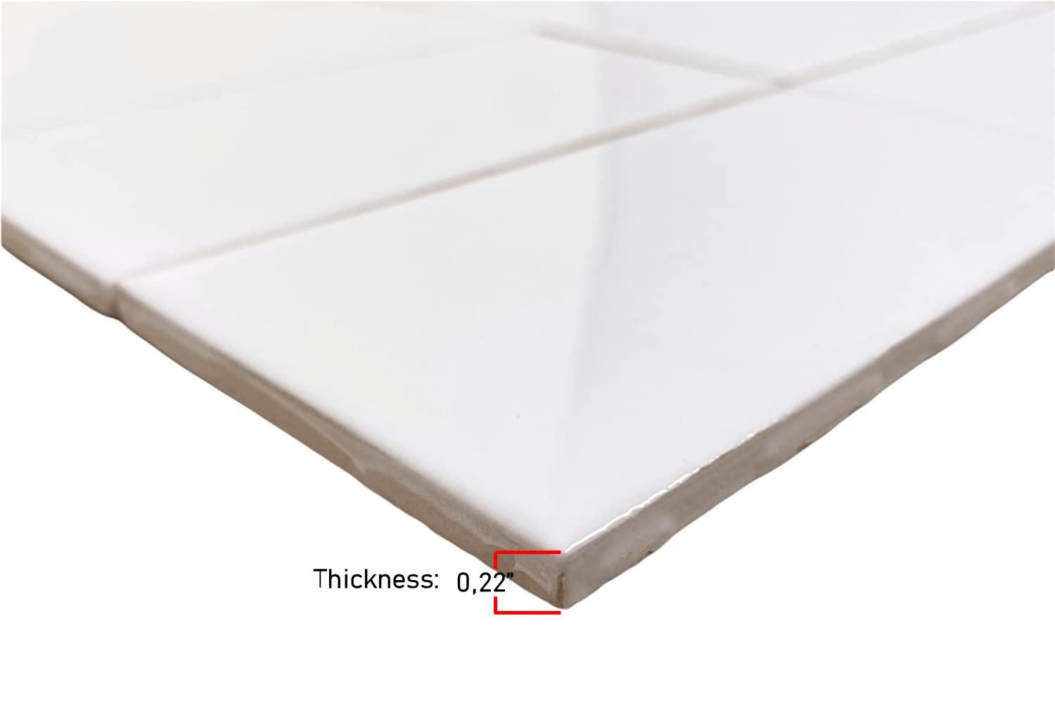 Tenedos White Ceramic 3x6 Glossy Subway Wall Tile Backsplash for Kitchen, Bathroom Shower, Accent Decor, Fireplace (80 Pieces - Box of 10 sq.ft.)