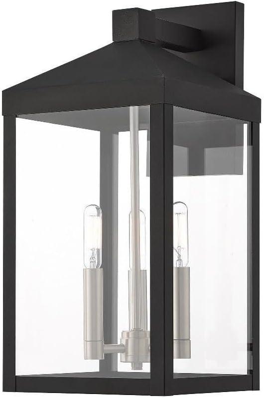 Elegant Black Lantern Outdoor Wall Light with Clear Glass Panels