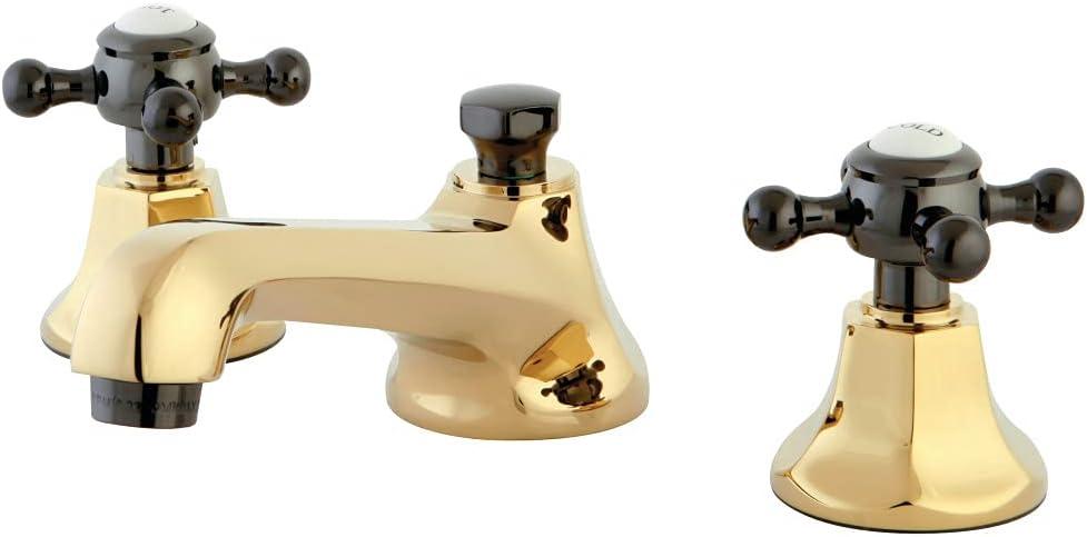 Kingston Brass Water Onyx Two-Handle 3-Hole Deck Mount Widespread Bathroom Faucet with Brass Pop-Up Drain