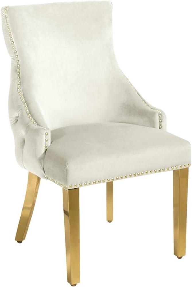 Meridian Furniture Tuft Cream Velvet Dining Chair in Gold Finish (Set of 2)