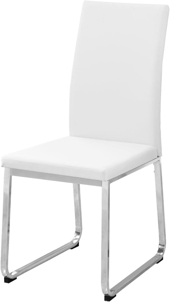 Monarch Specialties Dining Chair Set Of 2 Side Upholstered Kitchen Dining Room Pu Leather Look Metal White Chrome Contemporary Modern