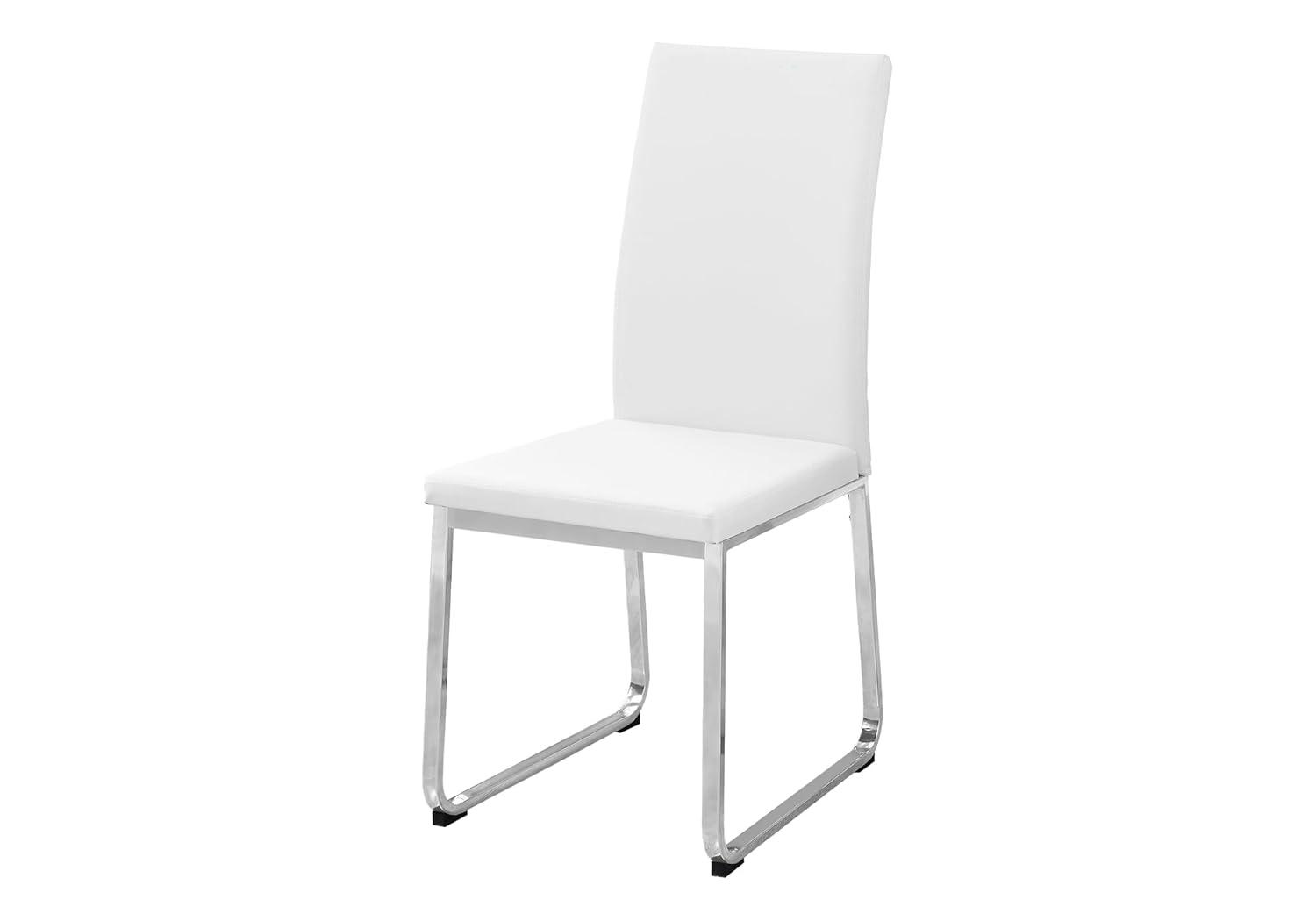 Monarch Specialties Dining Chair Set Of 2 Side Upholstered Kitchen Dining Room Pu Leather Look Metal White Chrome Contemporary Modern
