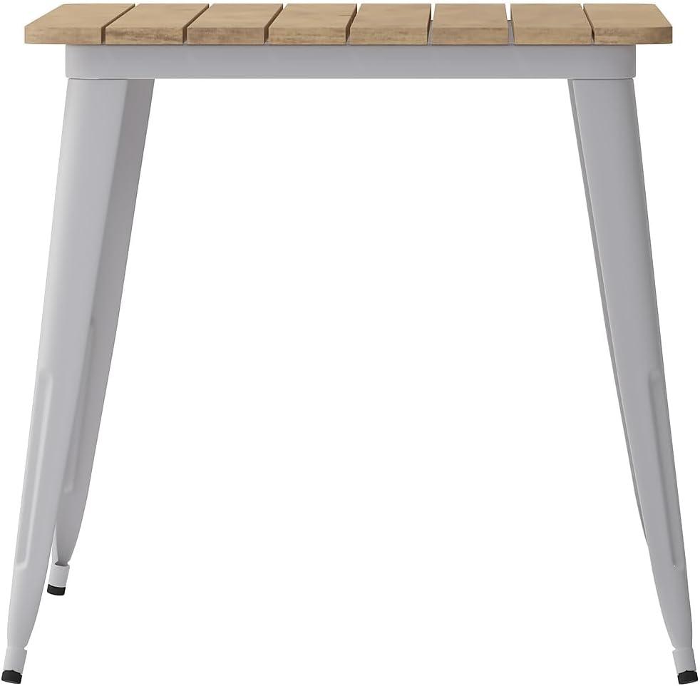 Flash Furniture Declan Commercial Indoor/Outdoor Dining Table with Umbrella Hole, 30" x 60" All Weather Brown Poly Resin Top and Silver Steel Base