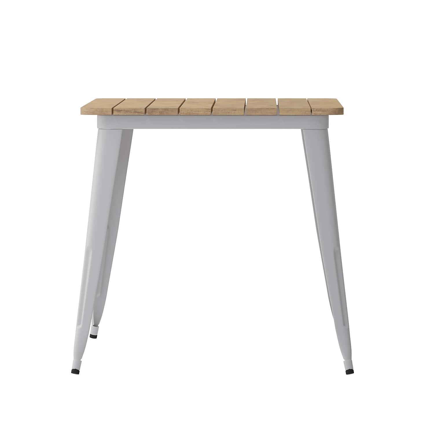 Flash Furniture Declan Commercial Indoor/Outdoor Dining Table with Umbrella Hole, 30" x 60" All Weather Brown Poly Resin Top and Silver Steel Base