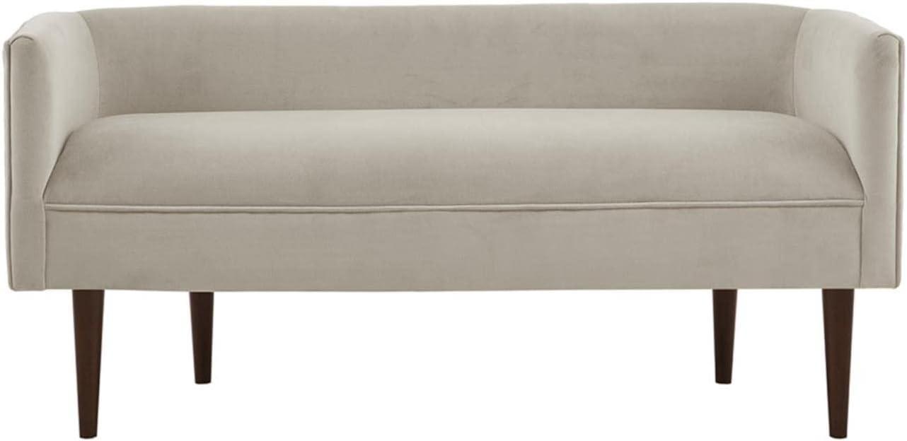 Cream Velvet Upholstered Bench with Solid Wood Legs