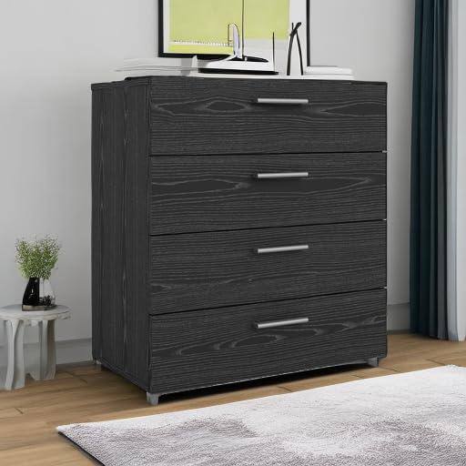 Tvilum Loft 4 Drawer Chest Dresser for Adults, Black Woodgrain