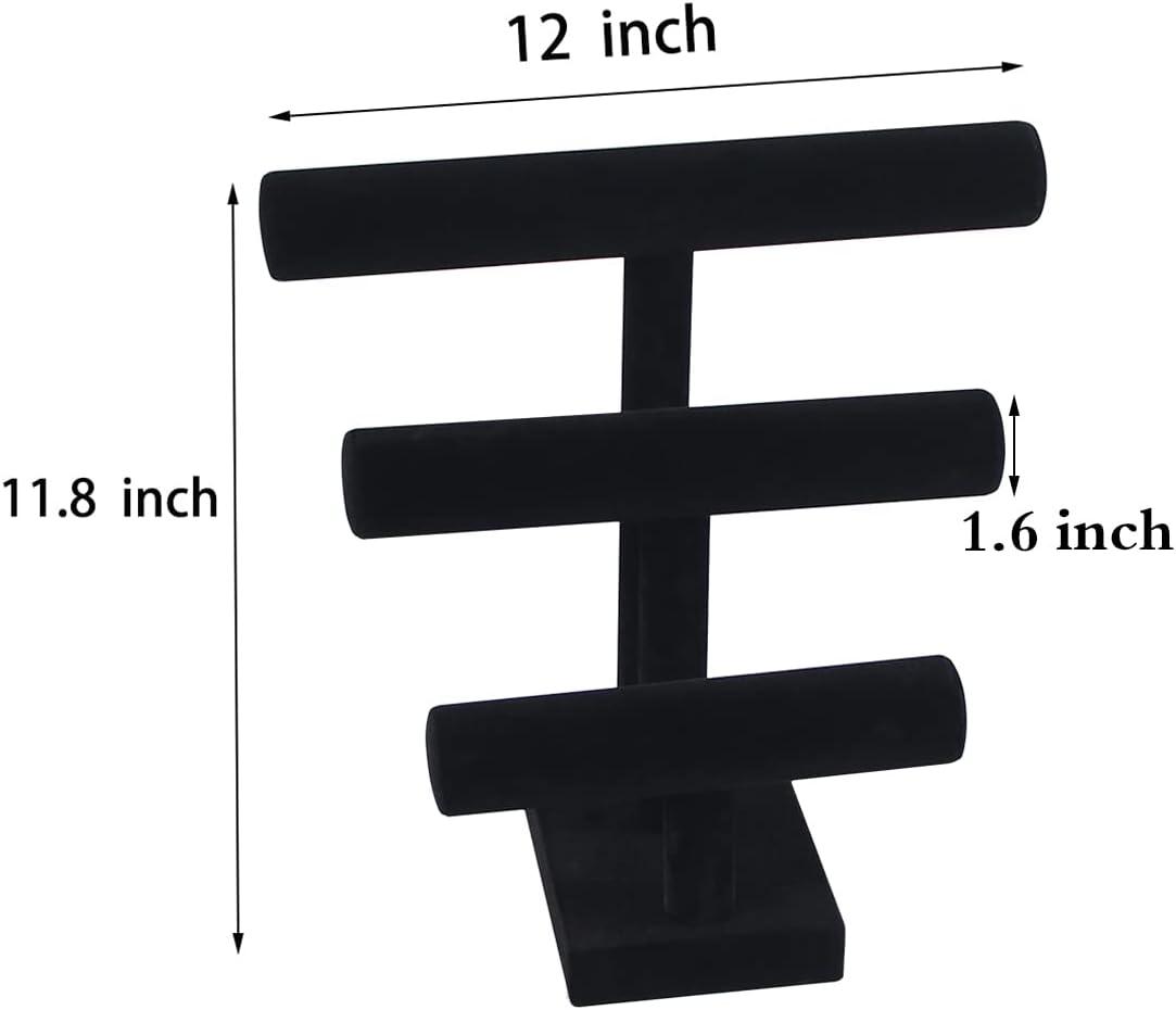 T Bar Bracelet Display Stand,Bracelet Organizer Holder,Jewelry Display Stand, Necklace Bangle Scrunchie Watch Organizer (Black, 3 tier)