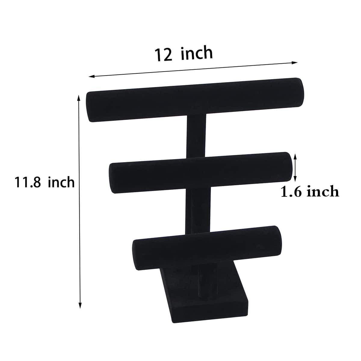 T Bar Bracelet Display Stand,Bracelet Organizer Holder,Jewelry Display Stand, Necklace Bangle Scrunchie Watch Organizer (Black, 3 tier)