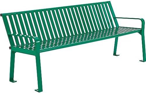 Global Industrial 6 ft. Outdoor Park Bench with Back, Vertical Steel Slat, Green, Unassembled