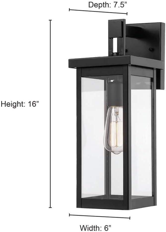 Black Powder Coat Steel Outdoor Wall Sconce with Clear Glass Shade