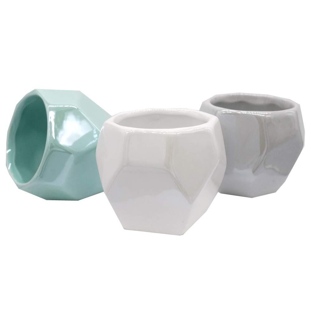Admired By Nature Set of 3 Modern Ceramic Flower Pot Planters for Houseplants - Indoor Small Pots for Succulents and Fake Plants