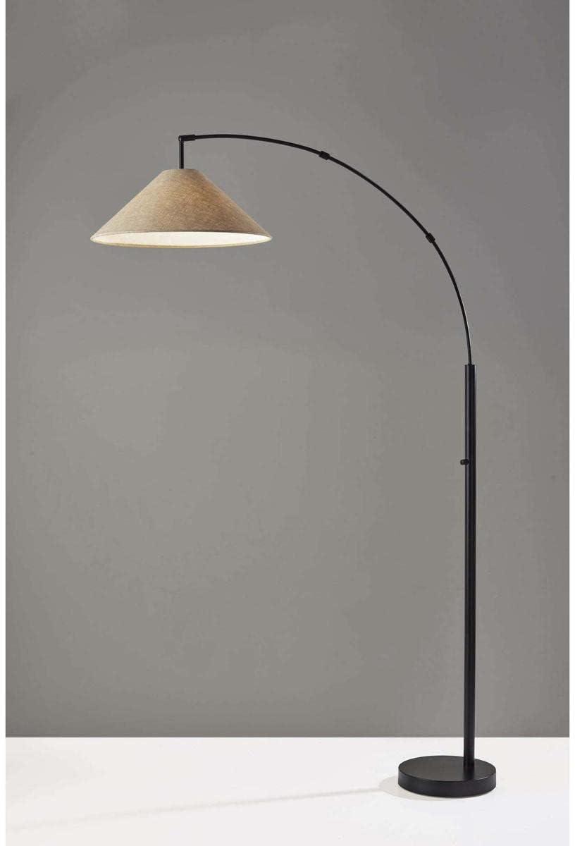 Adesso Braxton Arc Lamp, Dark Bronze, Light Brown Textured Fabric Shade