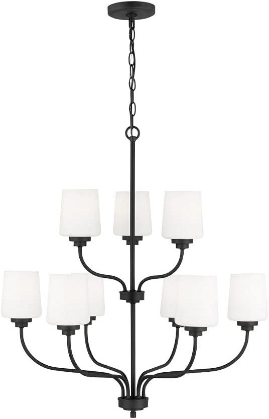 Windom Midnight Black 9-Light Incandescent Chandelier with Etched Opal Glass