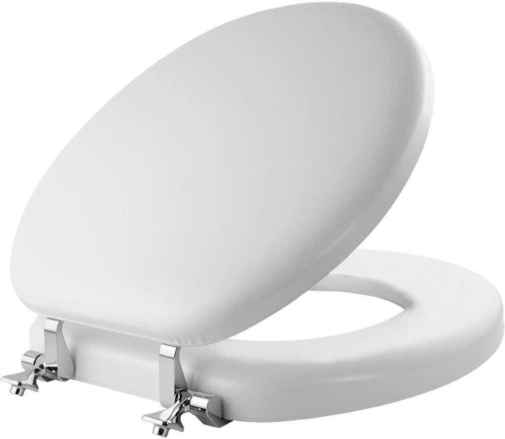 Mayfair 815CP Padded Toilet Seat with Chrome Hinges that will Never Loosen, ROUND, White