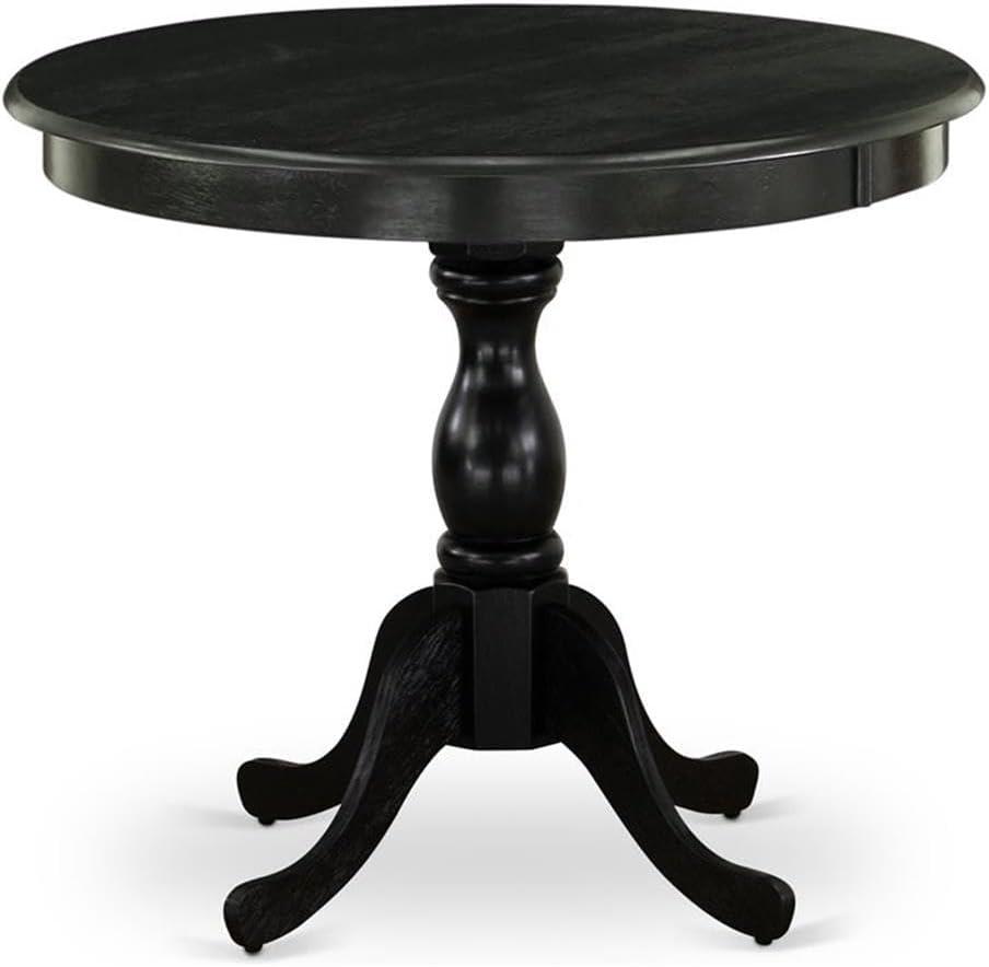 East West Furniture  36 in. Antique Round Rubber Wood Wirebrushed Black Dining Table