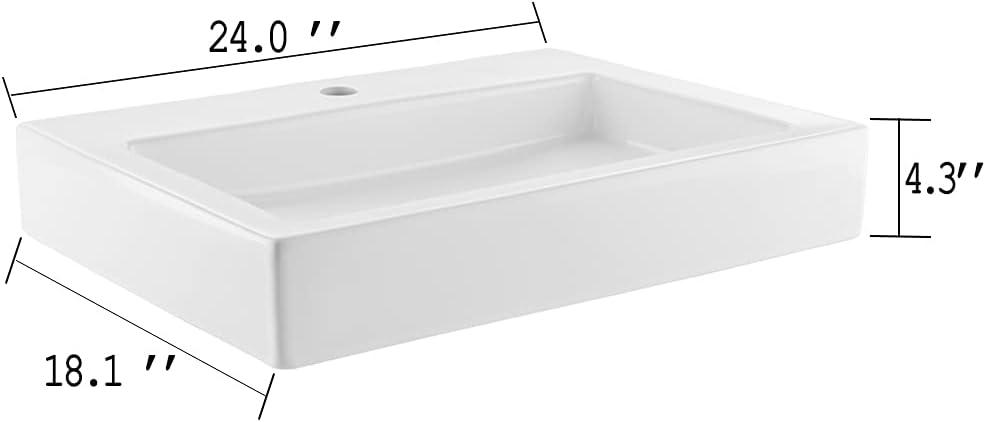 Rectangular White Ceramic Above-Counter Bathroom Sink with Faucet Hole