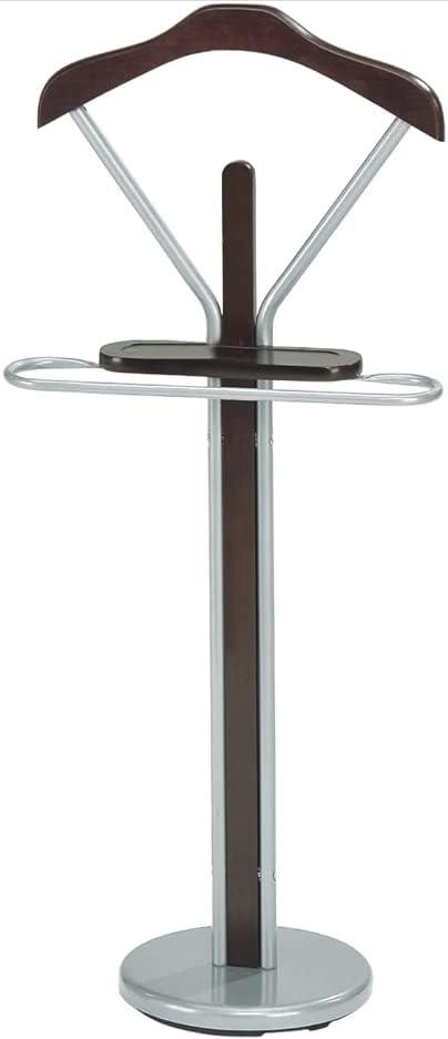 Kings Brand Furniture - Wood & Metal Suit Valet Rack Stand Organizer, Silver/Walnut