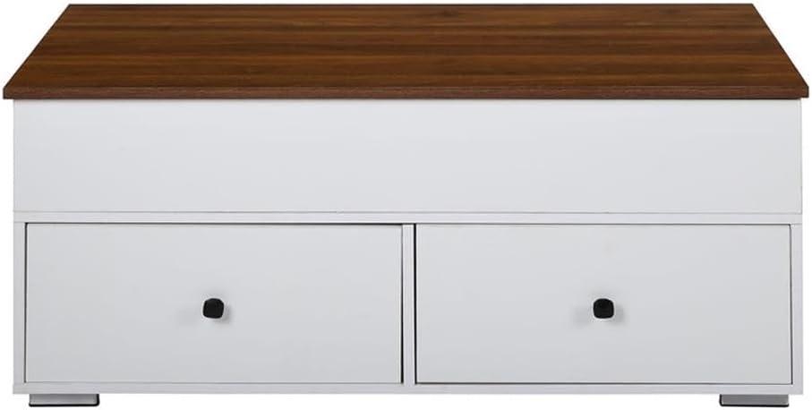 Aafje 49" Coffee Tables Oak/White Finish - Acme Furniture: Rectangular Living Room Table with Adjustable Shelves, Drawer