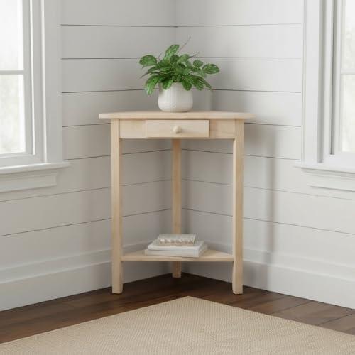 Corner End Table Unfinished - International Concepts: Solid Wood, Triangle Shape, Shelf Storage