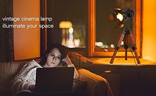 Modern Industrial Vintage Tripod Floor Table Lamp - Metal Wooden Nautical Cinema Standing Searchlight - Reading Light for Living Room Movie Theatre Decoration Adjustable Height (excluding Bulb)