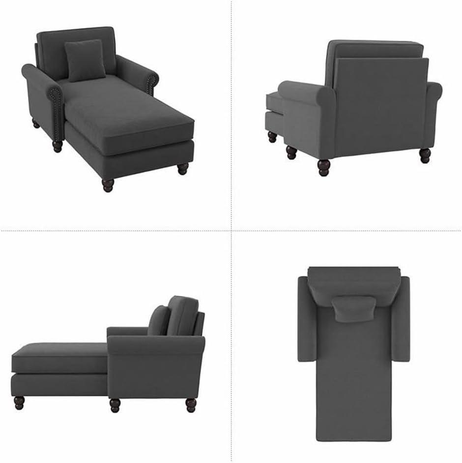 Coventry Chaise Lounge with Arms in Charcoal Gray Herringbone Fabric