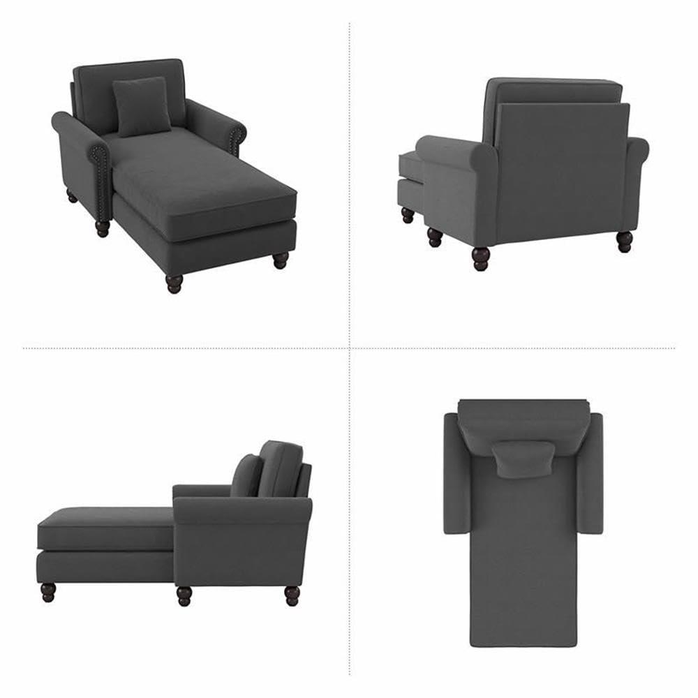 Coventry Chaise Lounge with Arms in Charcoal Gray Herringbone Fabric