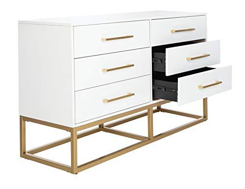 Estelle Transitional White 6-Drawer Dresser with Brass Accents