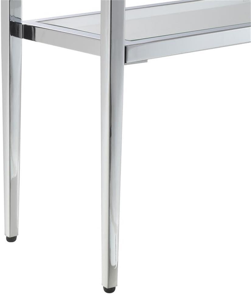 Nadia Chrome Metal Entryway Hall Table with Glass Shelf and Top