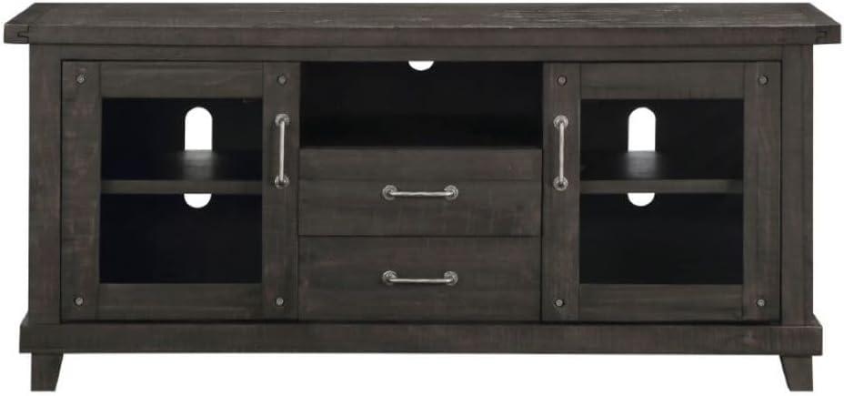 Rustic Black Solid Wood Media Console with Cabinet