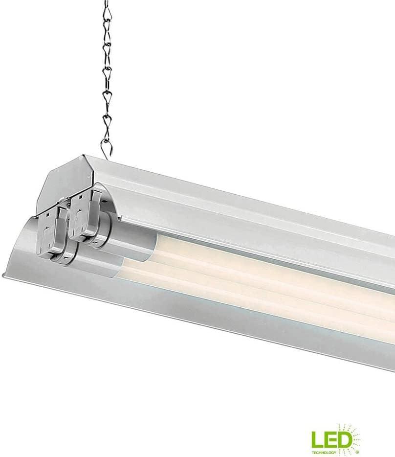 48-Inch White LED Shop Light Fixture with Fluorescent Tubes