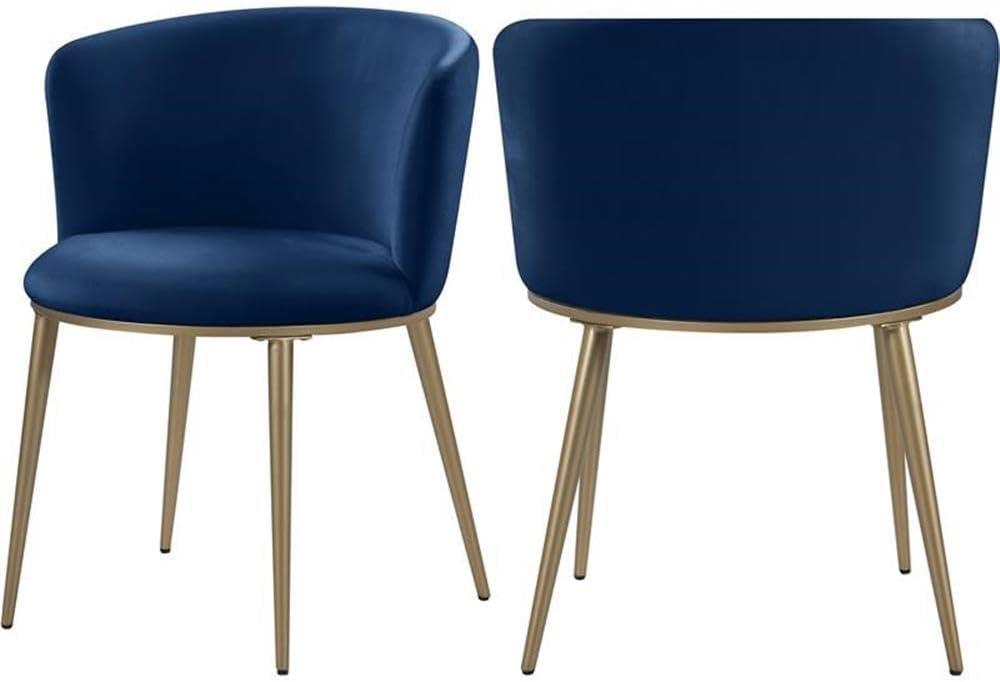 Navy Velvet Upholstered Side Chair with Gold Legs