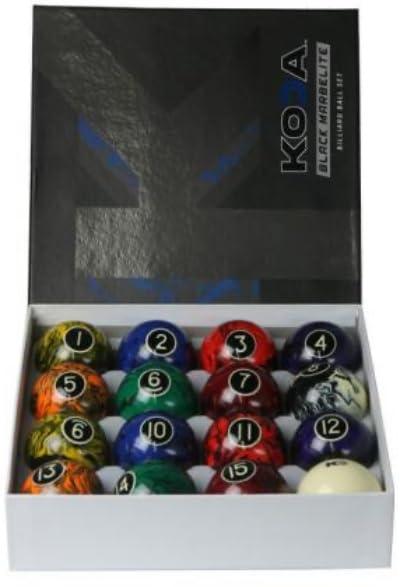 Koda Black Marbelite Swirl Billiards Pool Balls Set, 2.25 Inches