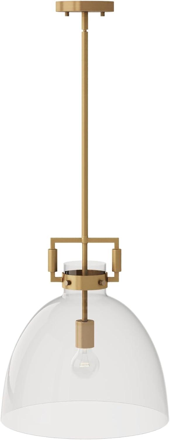 Nathan James Leigh 1-Light Brass Gold Pendant Lighting for Kitchen Island with Oversized Glass Shade and Adjustable Cord, Vintaged Brass Finish